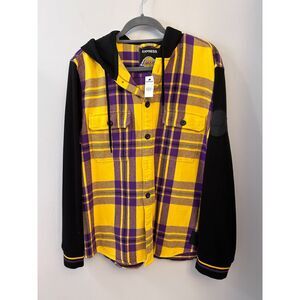 Express Los Angeles Lakers NBA Hooded Shirt Jacket Size Large NWT